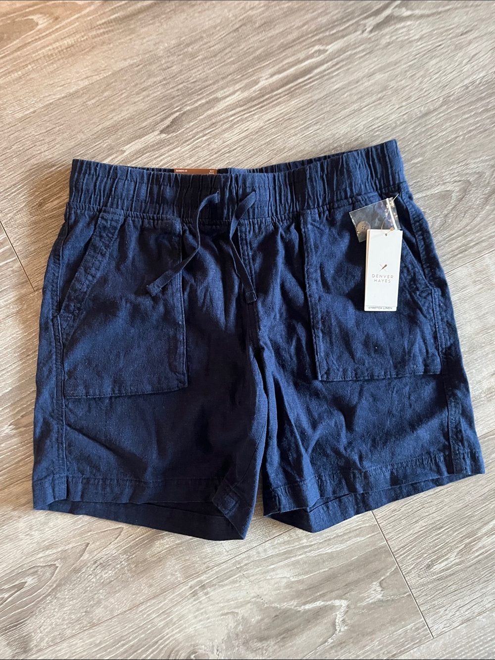 Denver Hayes women's small Linen Rayon Navy Elastic-Waist Drawstring Shorts
